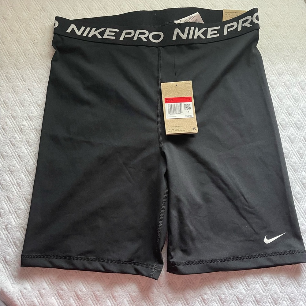 Nike Pro Black Athletic Compression Shorts with White Swoosh